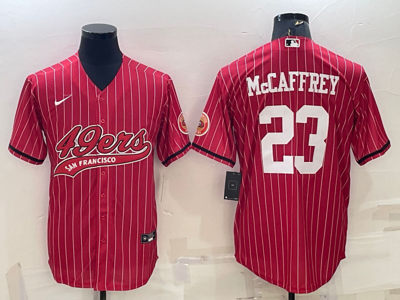 Men San Francisco 49ers 23 Mccaffrey Red stripe 2022 Nike Co branded NFL Jersey